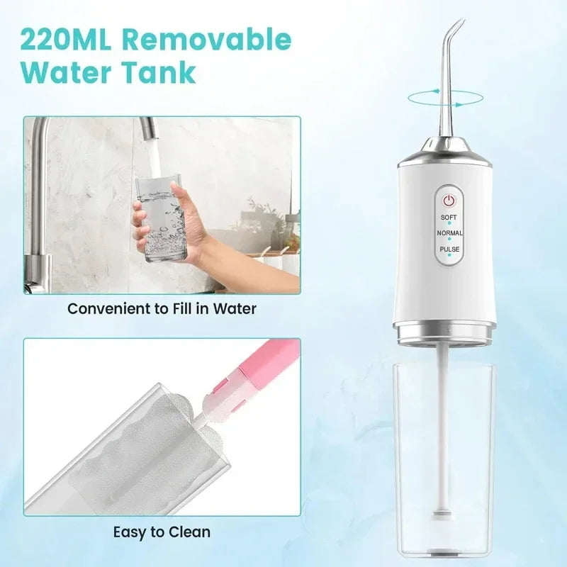 Xiaomi 220ml Oral Irrigator Water Flosser Rechargeable Water Flosser Toothpick Mouthwash Machine 4 Nozzles Jet Tip 3 Modes IPX7