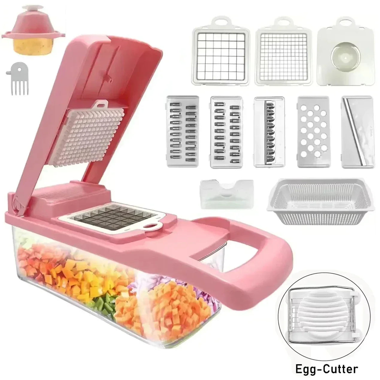 12/22 in 1 Multifunctional Vegetable Cutter Manual Food Chopper Potato Shredder Vegetable Slicer with Container Kitchen Gadget