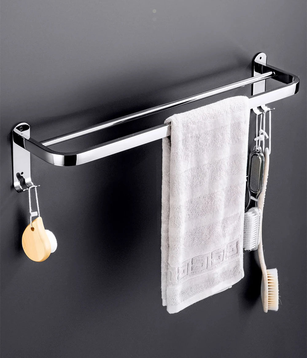 Stainless Steel 40-60CM Towel Bar With Hook Wall Mount Rack Mirror Chrome Shower Rod Rail Hanger Bathroom Holder Accessories