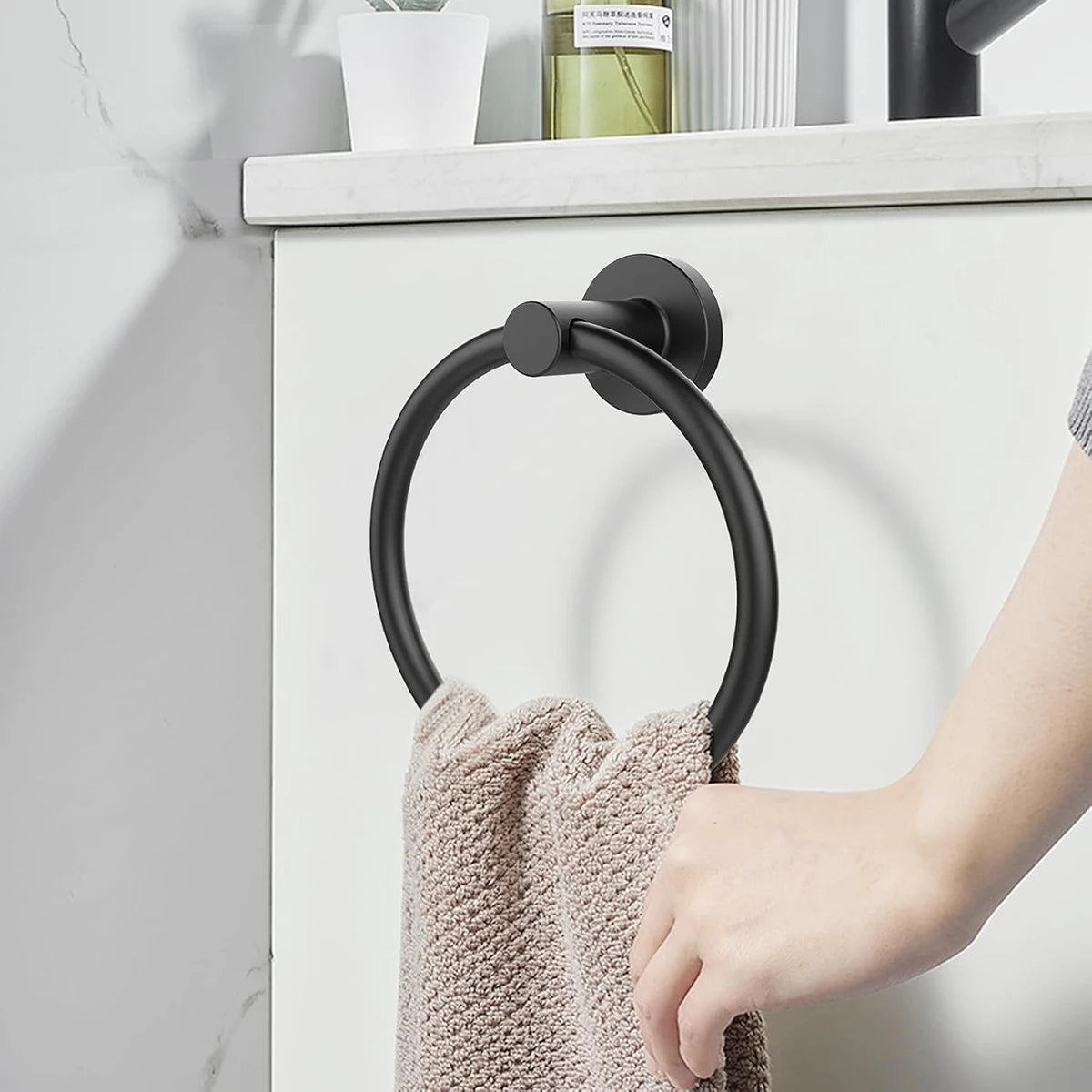 Bathroom Towel Ring Hardware Accessories Storage Holder 304 Stainless Steel Matte Black Hand Towel Holder Round Towel Hanger