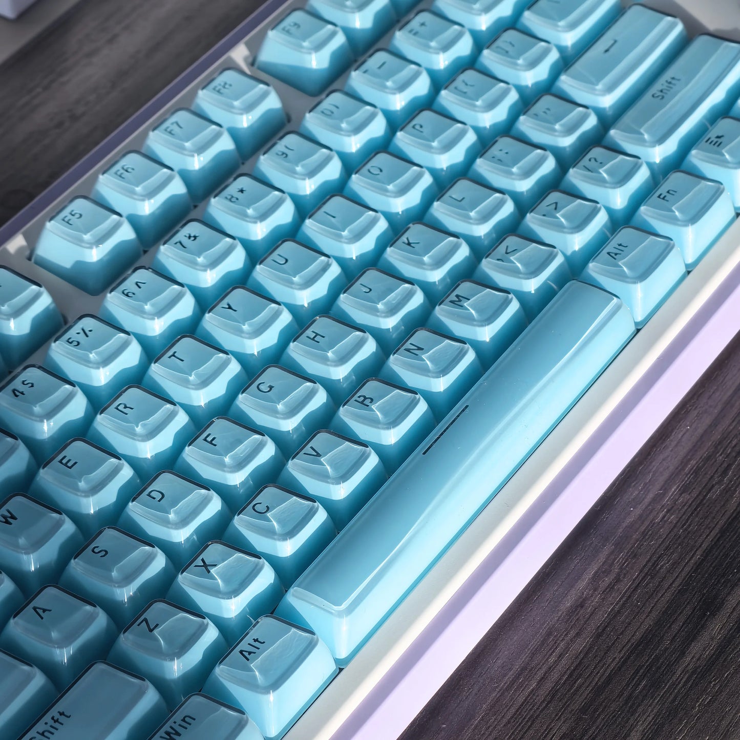 "Jelly Keycap Set for Mechanical Keyboards | Translucent White & Blue PC+ABS Material | Ice Cube Crystal Design with OEM Profile"