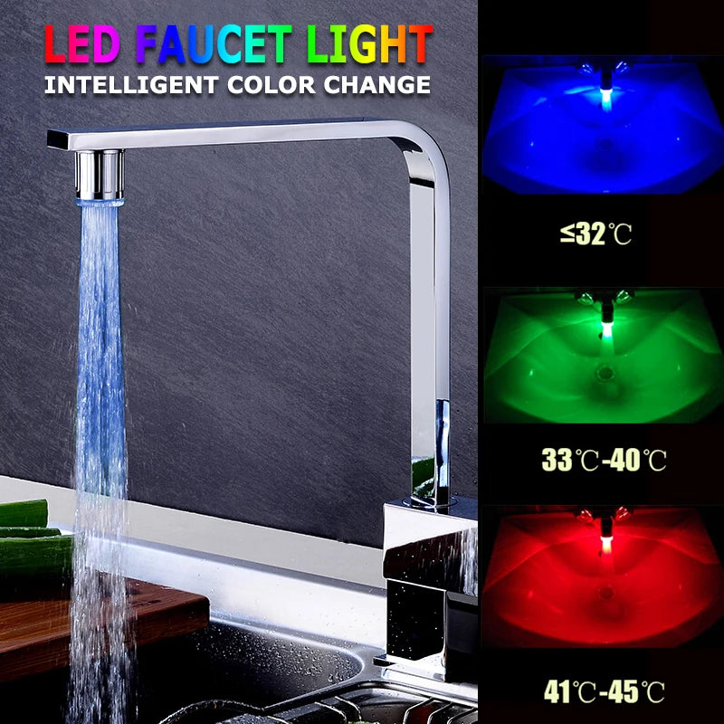 Kitchen LED Temperature Sensitive Light-up Faucet Aerator Tap Nozzle Shower Bathroom Glow Water Saving Power Faucet Kit 3 Colors