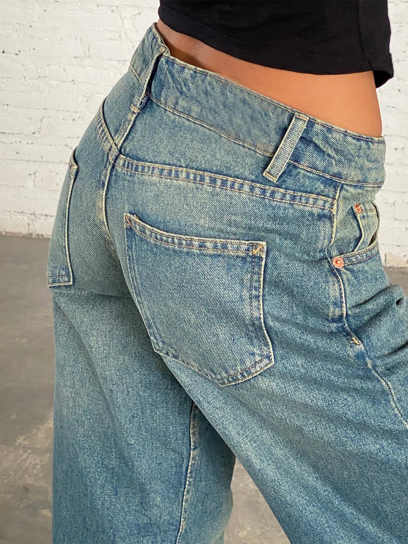 Jeans Women Denim Wide Leg Pant Floor Length Pants Splice Loose Casual Pockets High Waist Straight Trousers Autumn Winter