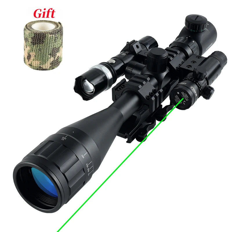 Optics 6-24x50 AOE Rifle Scope Hunting Riflescope Combo Optical Aim Collimator Tactical Gun Sight Red Green Reticle Telescope