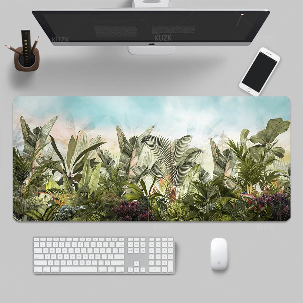 Jungle and tropical leaves Desk Mat, Gaming Mouse Pad, Large Desk Pad ,Non-Slip Rubber Keyboard Mouse Mat,Computer Accessories