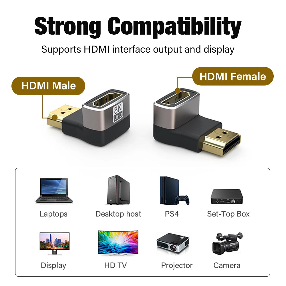 8K HDMI 2.1 Elbow Connector Cable Adapter 90 Degree Right Angle 4K 8 K Extender For TV PS4 PS5 Xbox Series X S Steam Deck Laptop