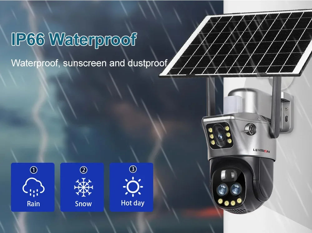 LS VISION 6K 12MP 10X Zoom 4G Solar Camera Outdoor WiFi PTZ Dual Screen Red Blue Light Alarm Auto Tracking Surveillance Cameras