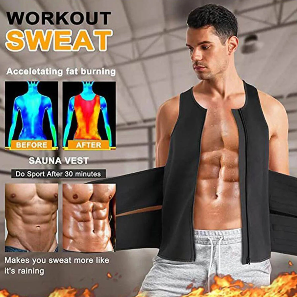 Sauna Vest for Men with Waist Trainer Neoprene Sauna Sweat Suit Slimming shirt Workout Tank Top Body shaper fitness