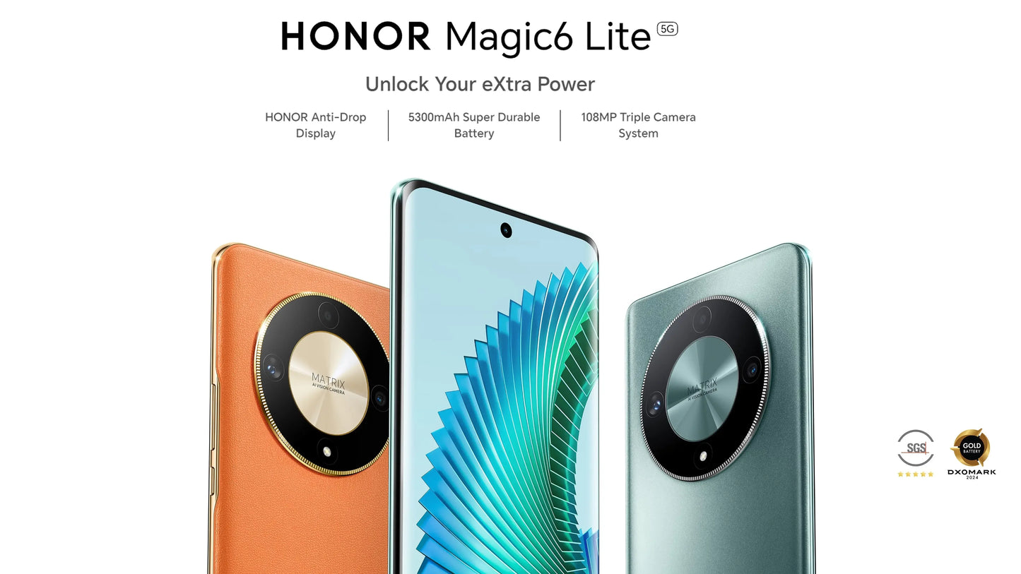 Global Version HONOR Magic 6 Lite 5G Smartphone Fast Charging 6.78 ''1.5k Super Clear Screen 108MP Camera Snapdragon 6 Gen 1