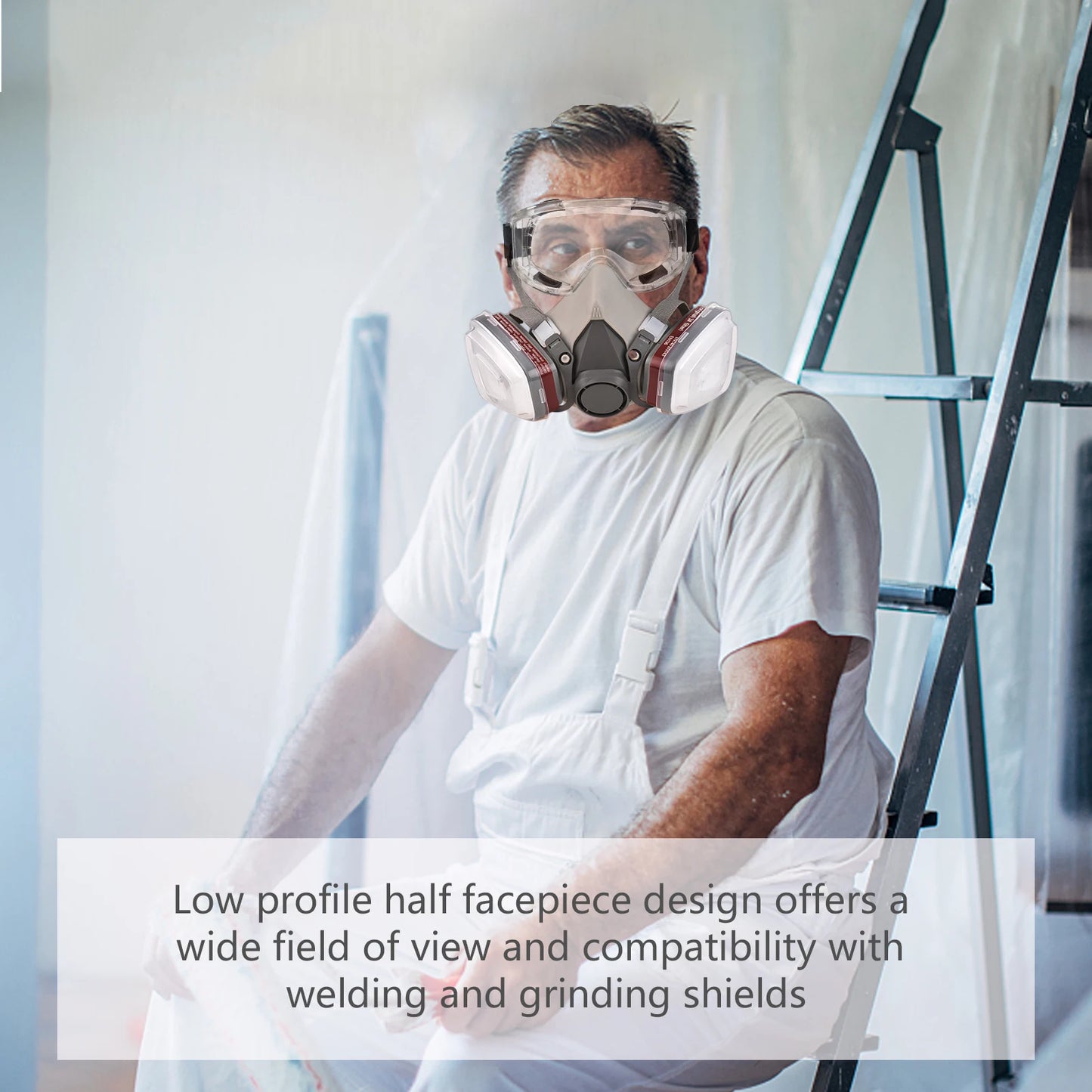 Reusable Respirator Half Facepiece 6200 Gas Mask Breathing Protection Respirators with Safety Goggles for Painting Organic