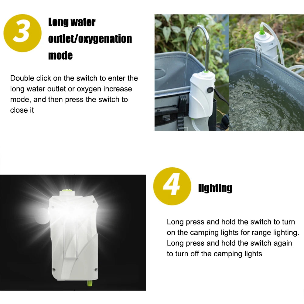 3 in 1 Oxygenation Air Pump Portable Intelligent Sensor Water Oxygen Pump 2600mAh Smart Induction LED Light For Outdoor Fishing