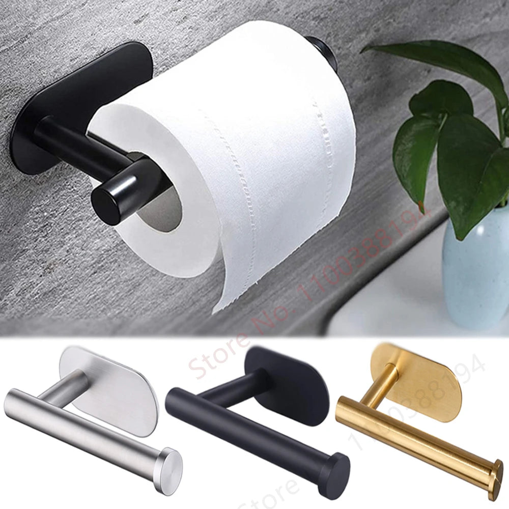 Adhesive Hanging Paper Roll Towel Holder Bathroom Toilet Storage Stand Kitchen Organizer Napkin Rack Stainless Steel Wall Mount