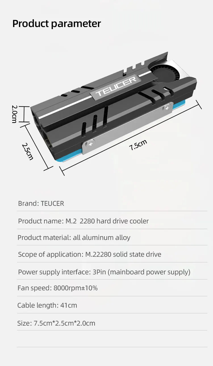 TEUCER M.2 NVMe SSD Heat Sink 2280 Solid State Disk Air Circulation Cooler Heatsink Gasket with Thermal Pad PC Accessories