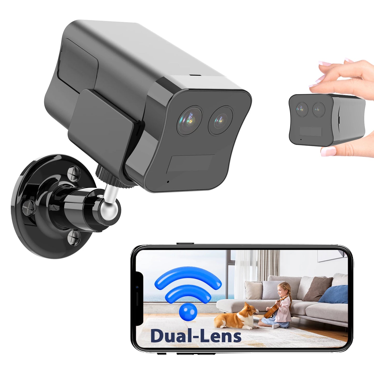 UBOX Mini dual lens 6X Zoom WiFi Home Surveillance Camera 2K UHD Security-Protection Camera Motion Detection Night Vision Cam