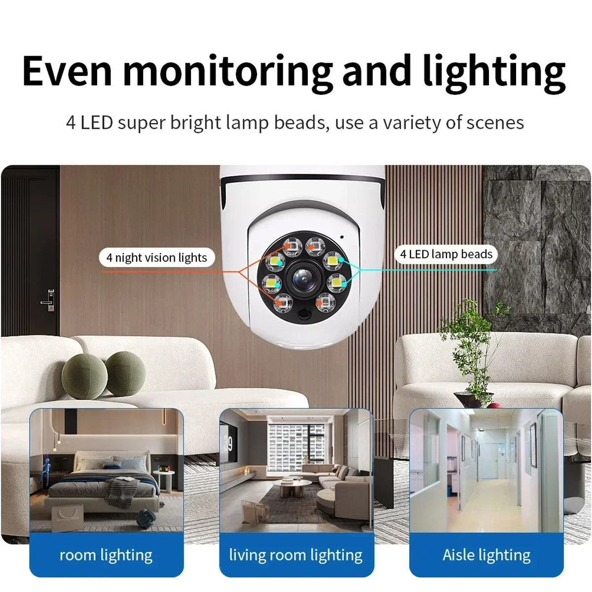 5MP E27 Bulb Wifi Surveillance Camera 4X Digital Zoom Full Color Video Night Vision Automatic Human Tracking Security IP Camera