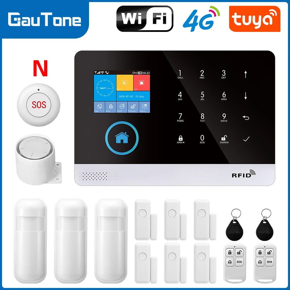 4G GSM Wifi Wireless Home Alarm System Tuya Smart Home Child Safety protection Camera Anti-theft Smart Life App Works with ALexa