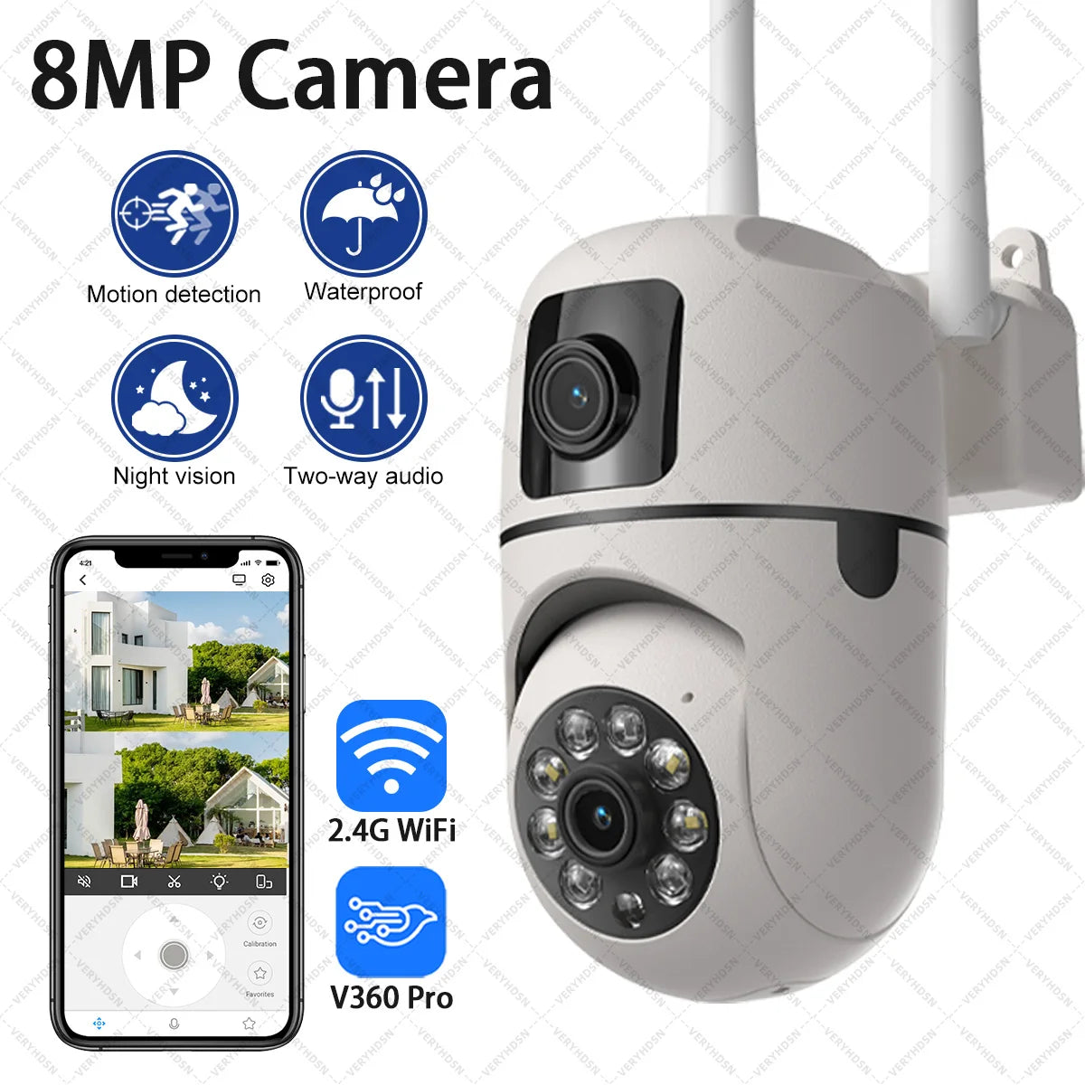 2.4G 8MP Wifi Camera Indoor 360 PTZ HD Pet Baby Monitor IR Night Vision Ai Detect P2P Surveillance IP Cameras safety protection