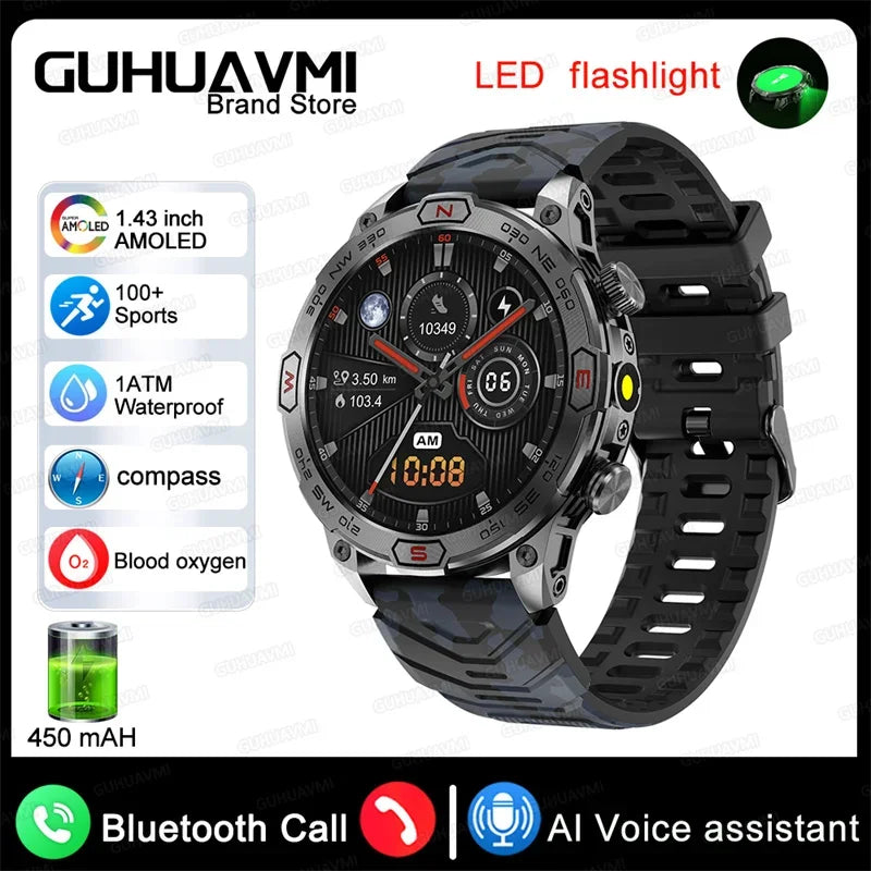 New Outdoor Military Smart Watch Men Compass AI voice Bluetooth Call Fitness GPS Sports Track Smartwatch For Android Xiaomi  IOS