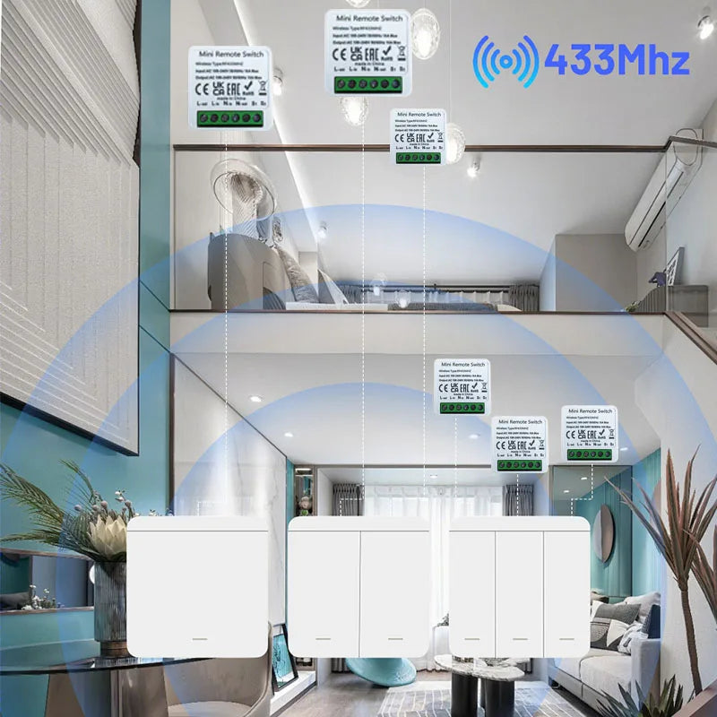 RF 433 MHz Smart Switch 1/2/3 Gang Wall Panel Mini Round Button Wall Panel Switch 16A Relay Receiver Automation Module 100V~240V