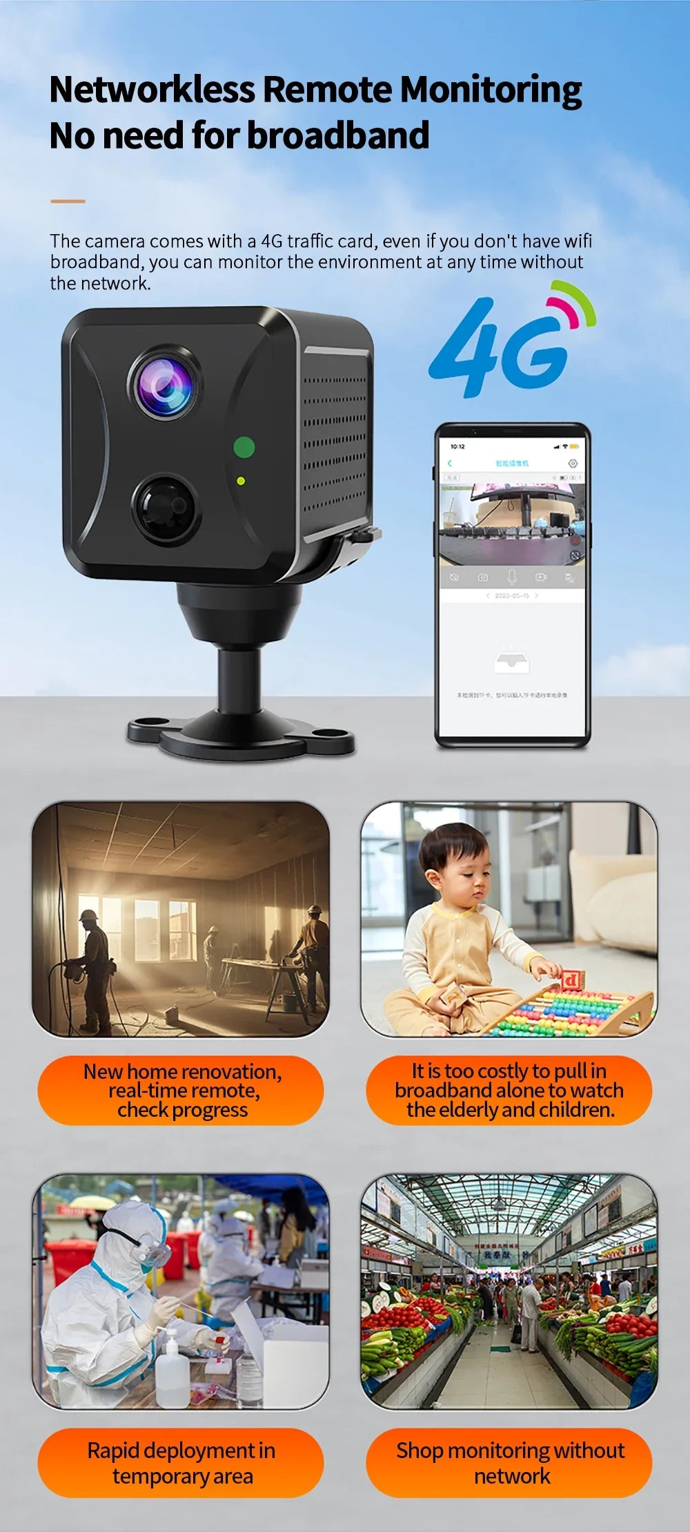 PEGATAH Mini 4G Security Camera SIM Card or 5MP Wifi IP Cam 2400mAh Low Power Voice Intercom CCTV Surveilance Camera Ubox App