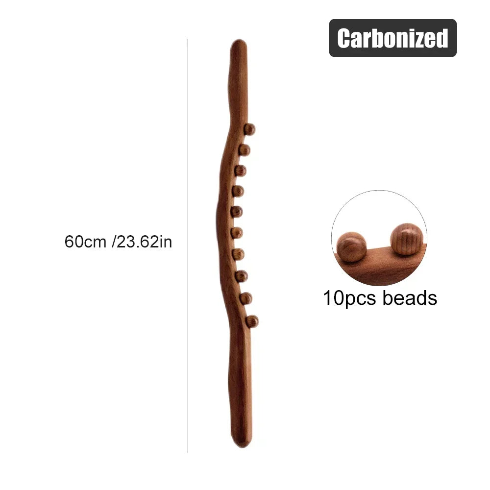 Guasha Wood Stick Tool Wooden Therapy Scraping Lymphatic Drainage Massager Double Row 31/20 Beads Point Back Pain Relief Roller