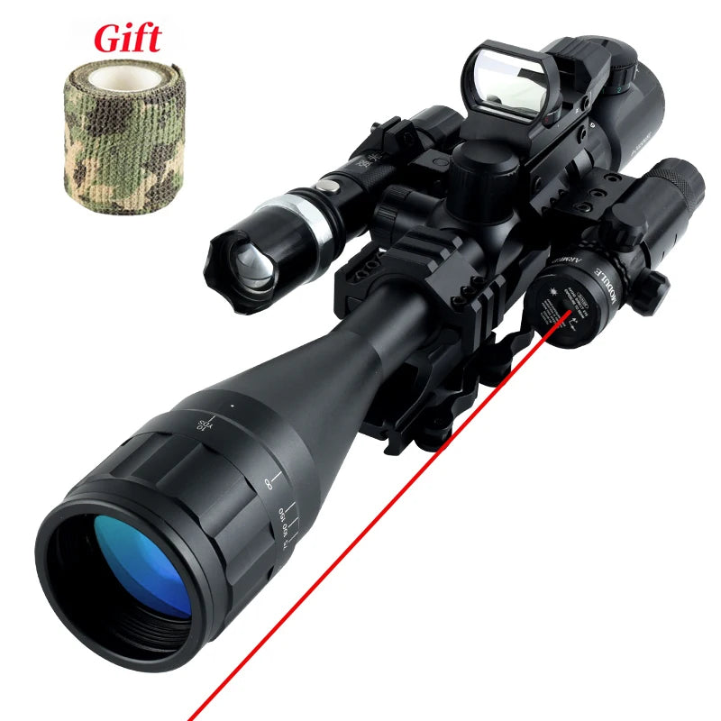 Optics 6-24x50 AOE Rifle Scope Hunting Riflescope Combo Optical Aim Collimator Tactical Gun Sight Red Green Reticle Telescope