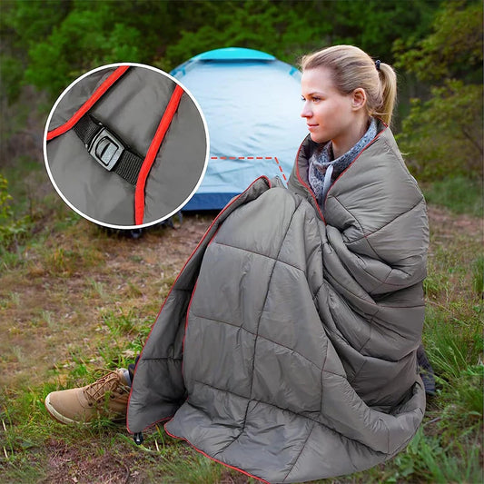 Stay Cozy Anywhere Outdoor Travel Blanket For Cold Weather Down Camping Blanket Wearable Waterproof grey