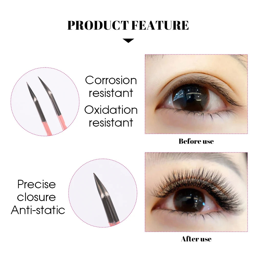 Gemerry 1 pcs Pink Stainless Steel Tweezers Eyelash Extensions High Precision Anti-static Tweezers with Fiber Tips Makeup Tools