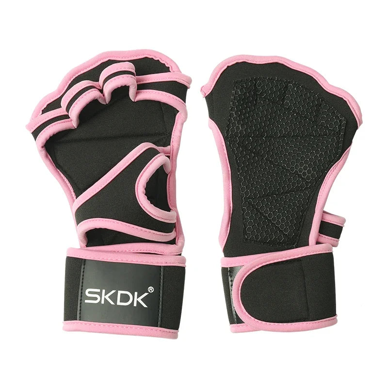 Workout Gloves With Wrist Wraps Anti-Slip Silicone Palm Protection Weight Lifting Fitness Gym Gloves Pink Color For Women