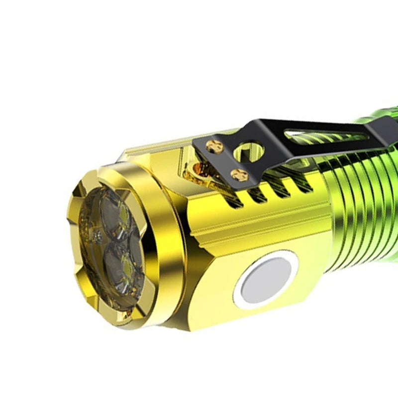 Three eyes strong magnetic rechargeable flashlight portable ultra bright light multi-functional mini led working light