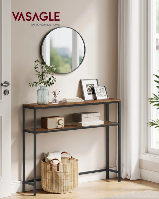 VASAGLE Console Table for Hallway, 2-Tier Slim Sofa Table, 20 x 80 x 80 cm, Hallway Table with 2 Shelves, for Living Room