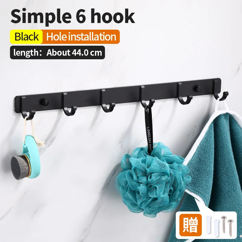 "Black Wall-Mounted Robe Hook | Creative Storage for Coats, Towels, Keys & More | 3-6 Hook Options for Bathroom & Kitchen"