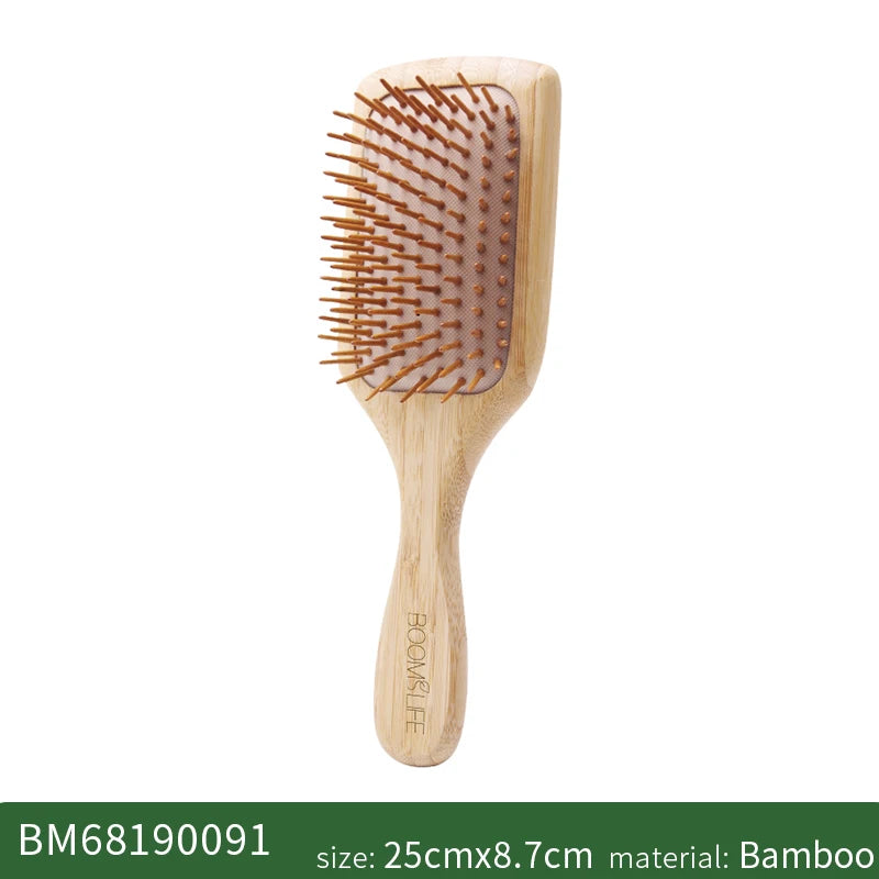 Bamboo Hair Brush Women Styling Detangling Wide Teeth Wood Comb for Hair Massage Scalp Anti-static Hair Combs Curly Girl Method