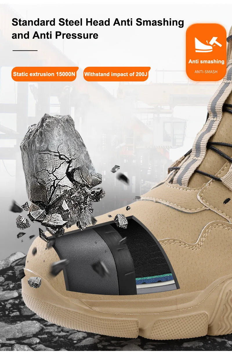 Men Rotating Button Labor Protection Shoes Anti-smash Anti Puncture Safety Shoes Work Boots Steel Toe Shoes Indestructible Shoes