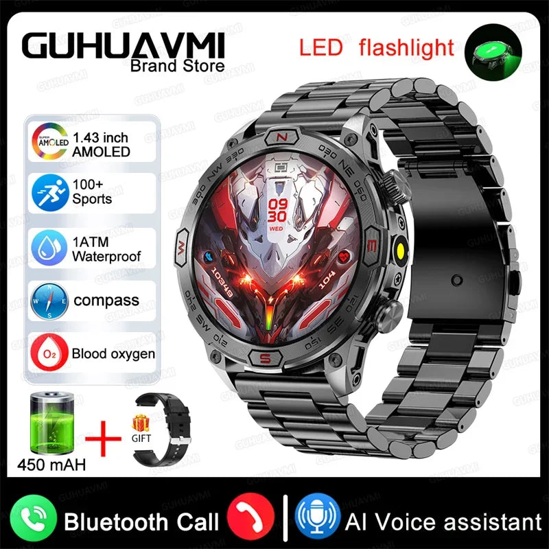 New Outdoor Military Smart Watch Men Compass AI voice Bluetooth Call Fitness GPS Sports Track Smartwatch For Android Xiaomi  IOS