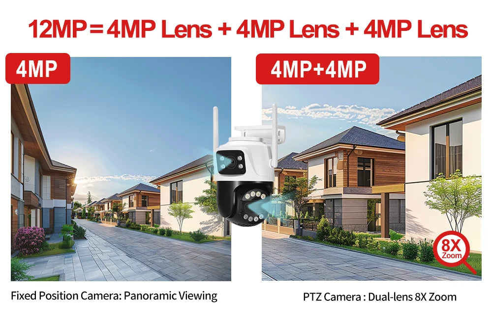 12MP 5K PTZ Wifi Camera 8X Zoom Dual Screen Ai Human Detect Auto Tracking CCTV Outdoor Surveillance Camera home iCSee