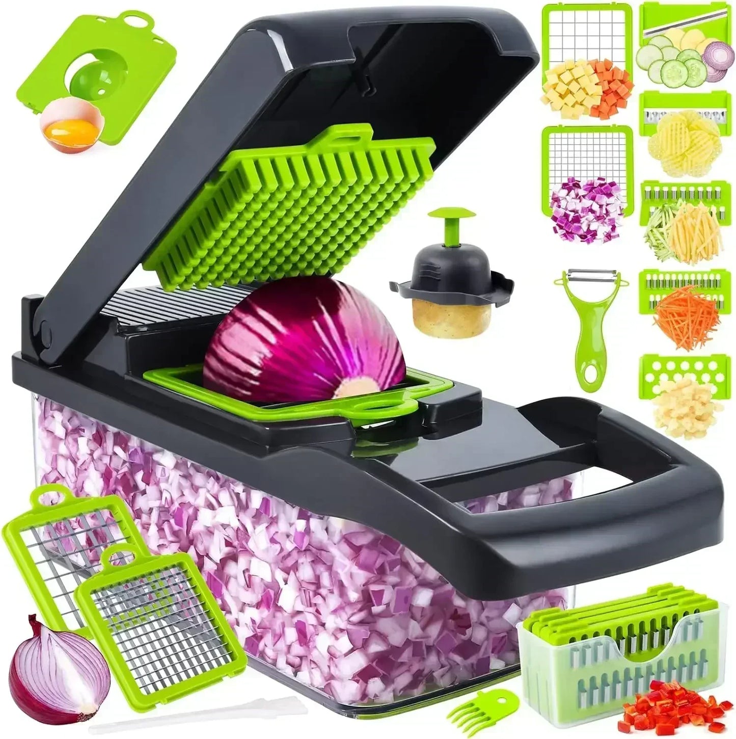 12/22 in 1 Multifunctional Vegetable Cutter Manual Food Chopper Potato Shredder Vegetable Slicer with Container Kitchen Gadget