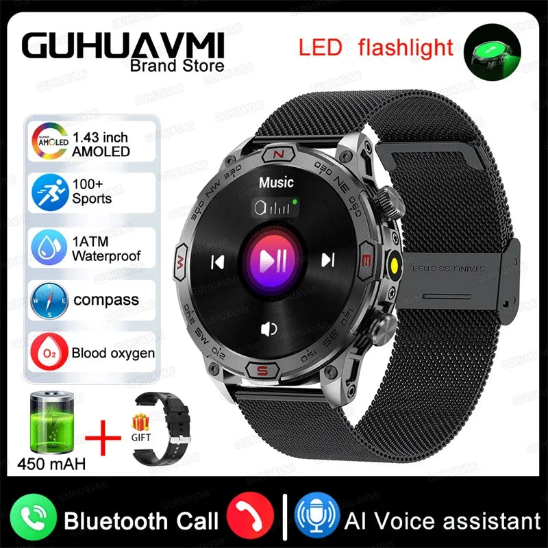 New Outdoor Military Smart Watch Men Compass AI voice Bluetooth Call Fitness GPS Sports Track Smartwatch For Android Xiaomi  IOS