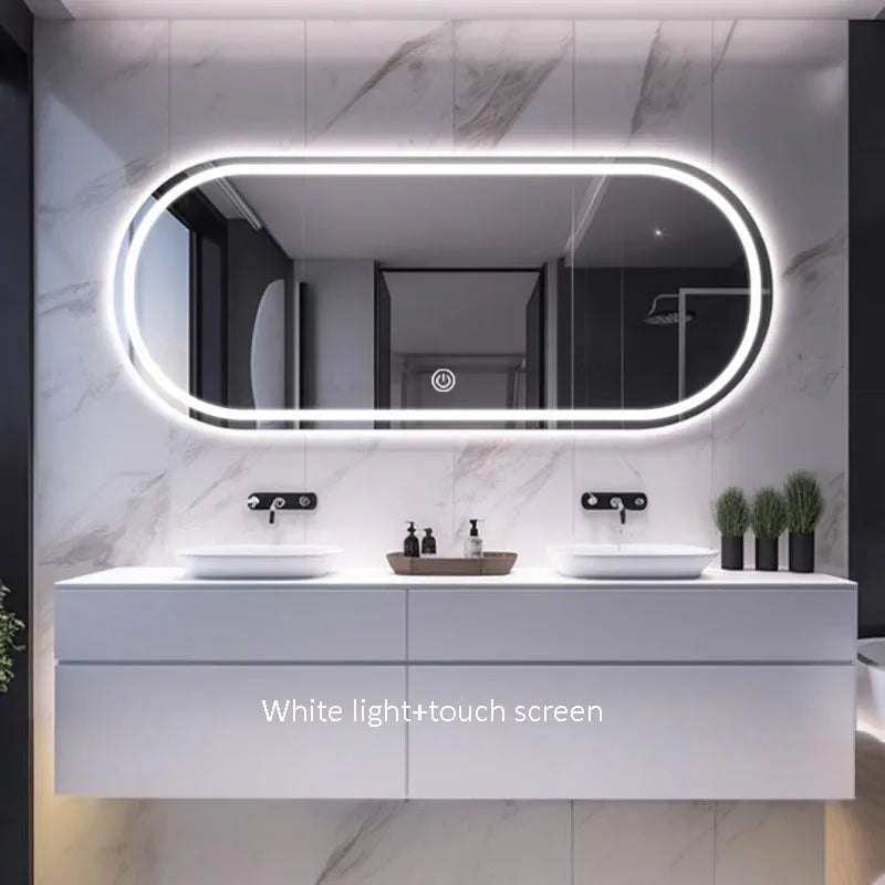 "Elliptical LED Bathroom Mirror | Anti-Fog, Wall-Mounted, 3-Color Lighting | Perfect for Hotels & Restrooms"