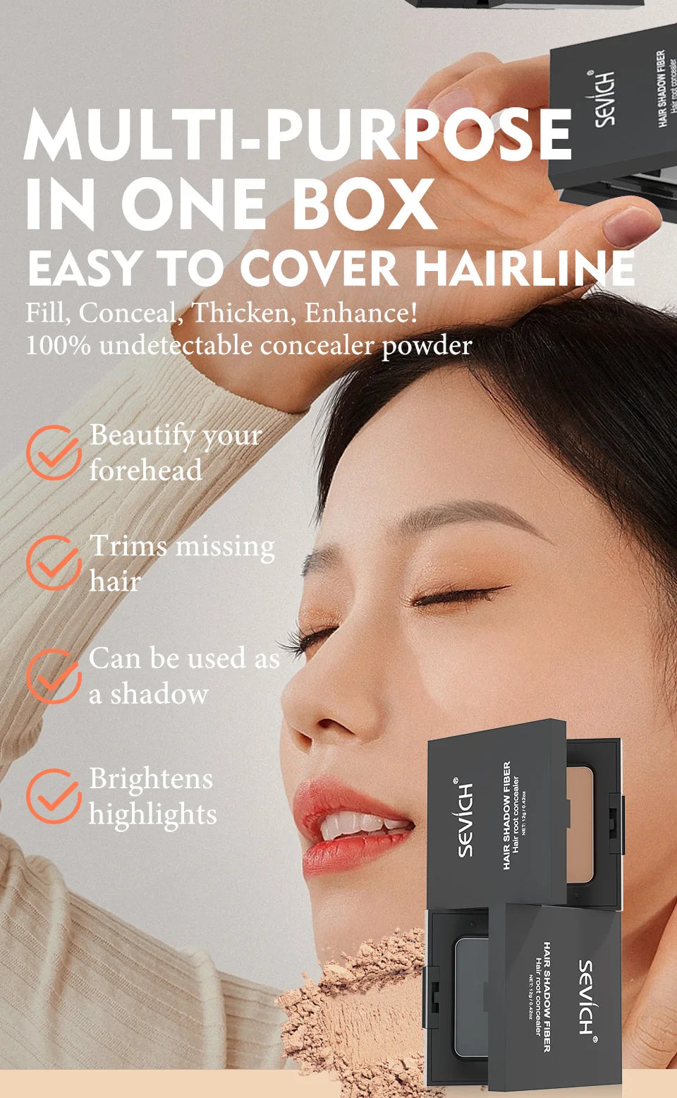 Sevich 5 Colors 12g Hair Shadow Powder Waterproof Hairline Edge Control Powder Root Cover Up Dark Brown Hair Concealer With Puff