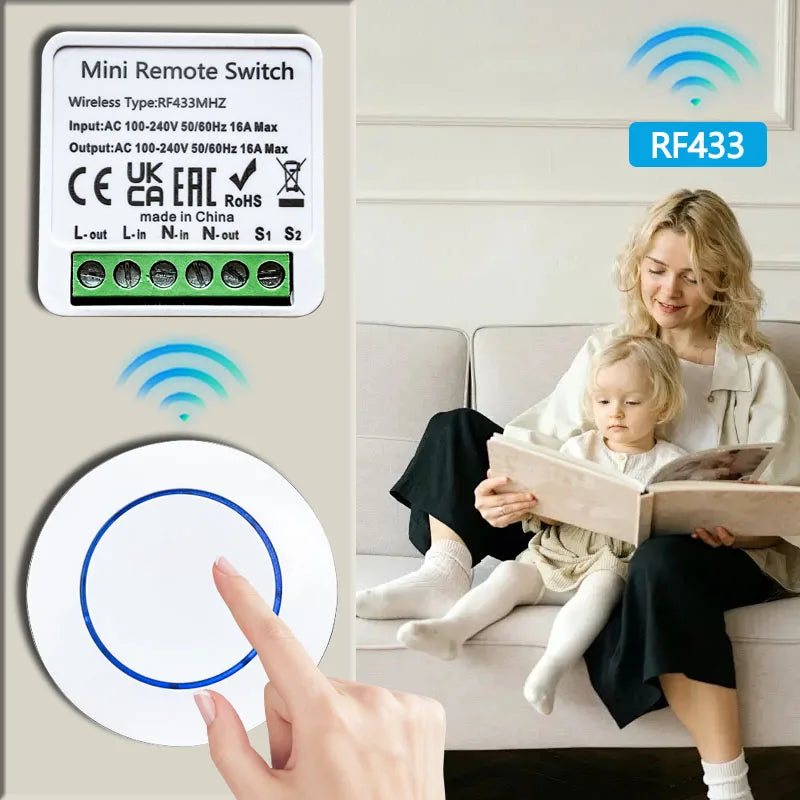 RF 433 MHz Smart Switch 1/2/3 Gang Wall Panel Mini Round Button Wall Panel Switch 16A Relay Receiver Automation Module 100V~240V