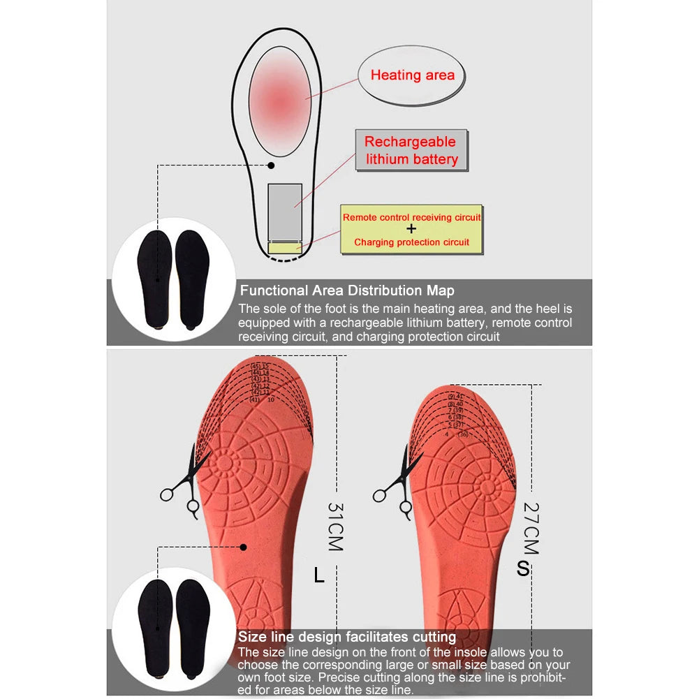 Electric Heating Insoles Foot Warmer 2000mAh Rechargeable Remote Control Heated Shoes Insoles Winter Outdoor Thermal Insoles Pad