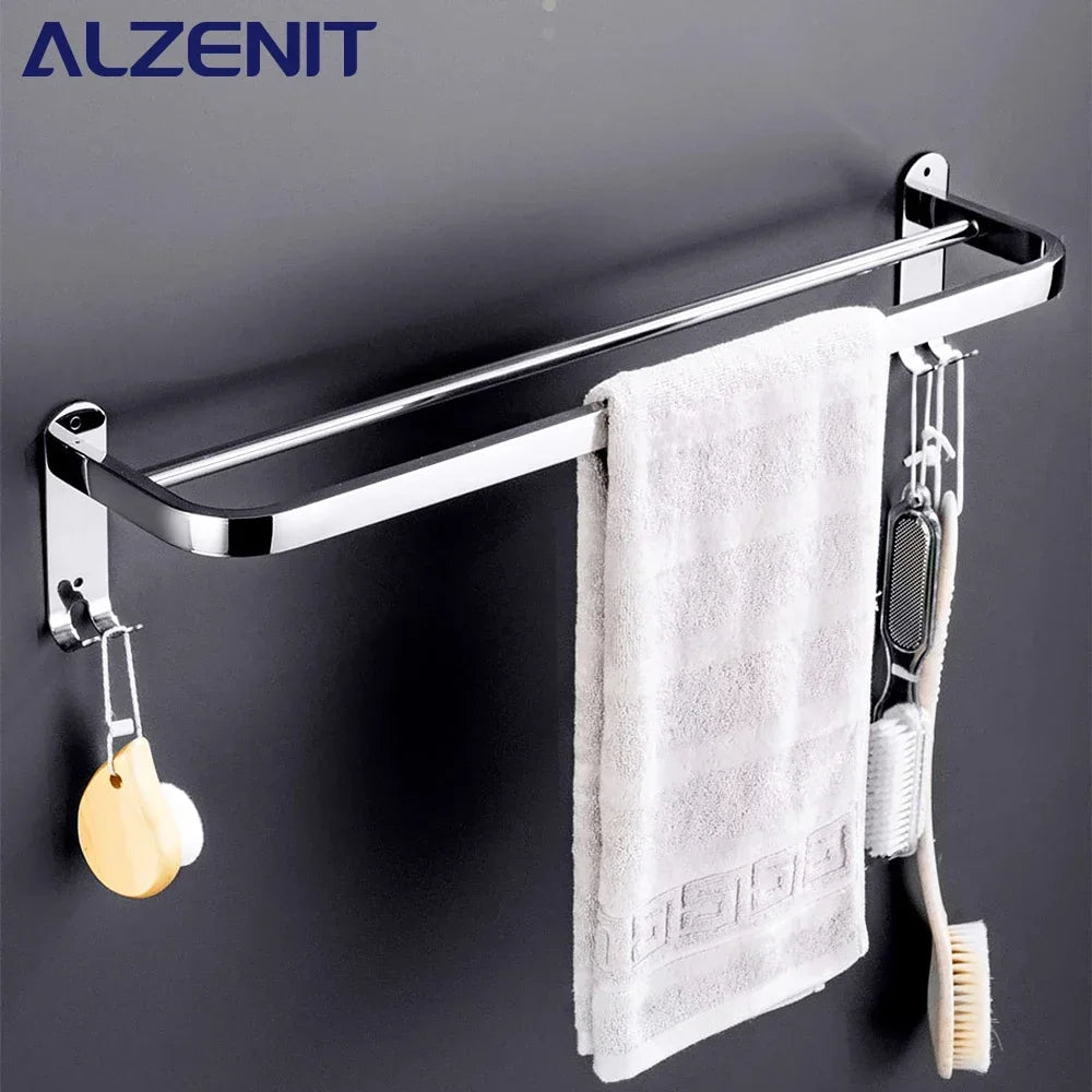 Stainless Steel 40-60CM Towel Bar With Hook Wall Mount Rack Mirror Chrome Shower Rod Rail Hanger Bathroom Holder Accessories