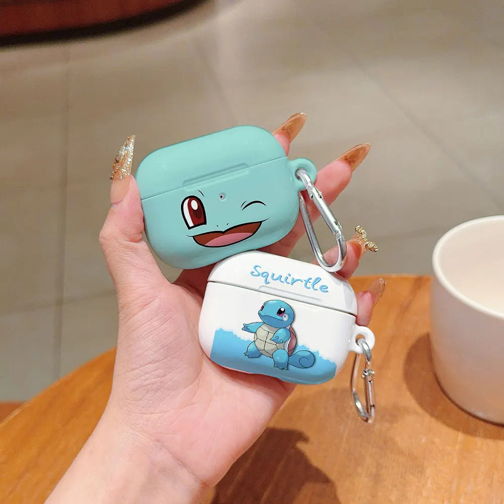 P-Pokemons S-Squirtles Shockproof Protective Glossy HD Hard PC Earphone Cover Case For AirPods 1 2 3 4 Pro Pro2 with Metal Hook