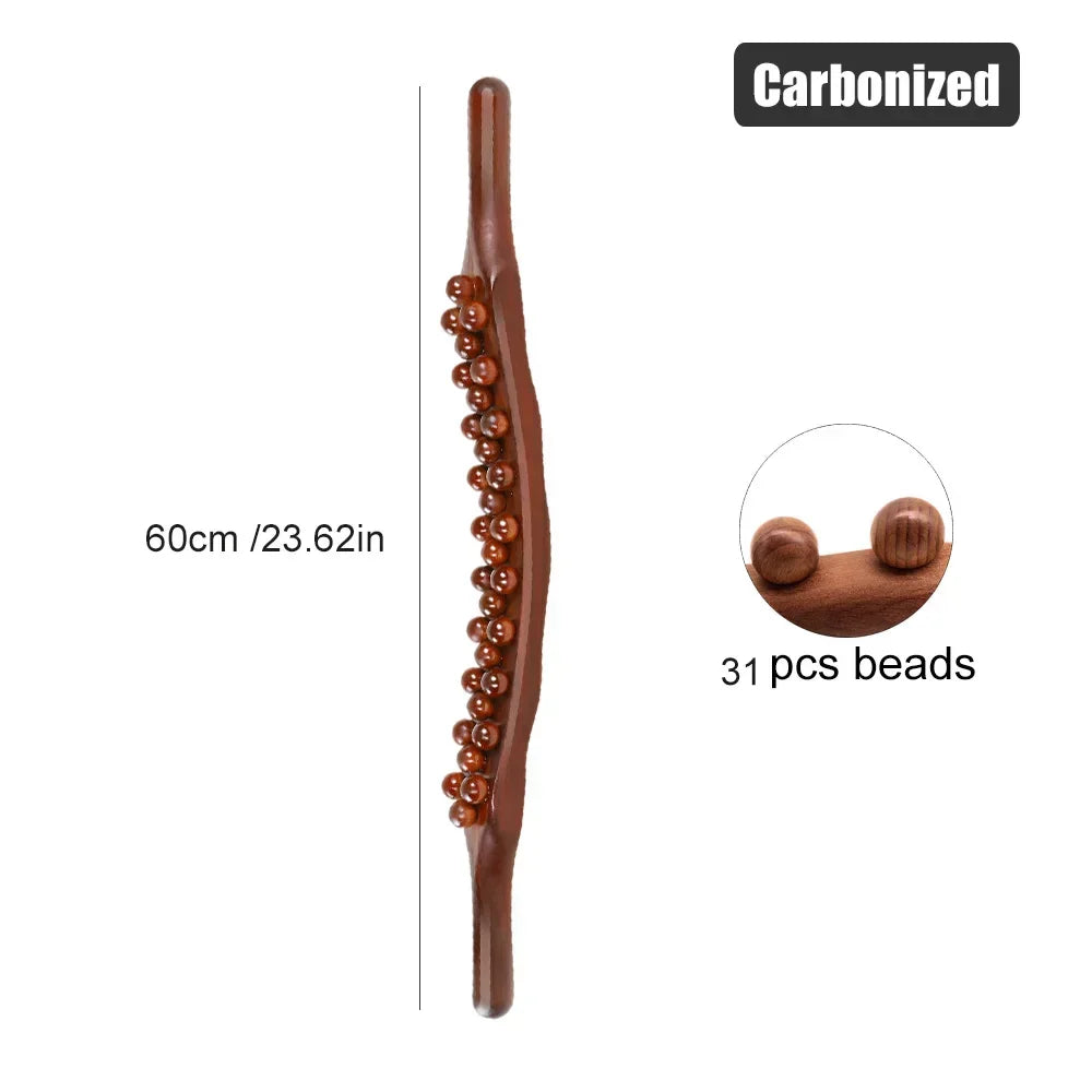 Guasha Wood Stick Tool Wooden Therapy Scraping Lymphatic Drainage Massager Double Row 31/20 Beads Point Back Pain Relief Roller