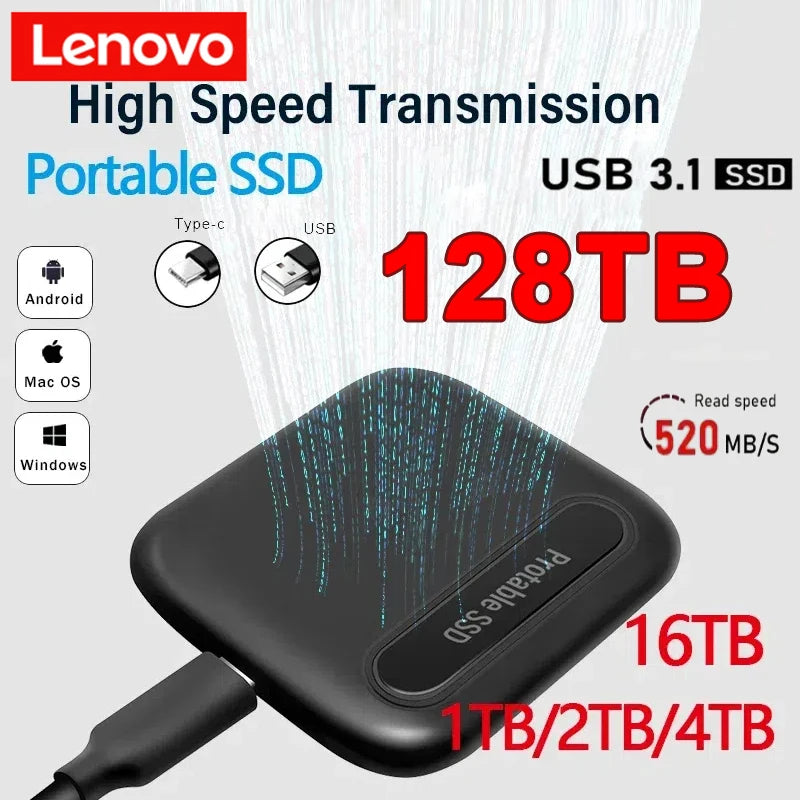 Lenovo Hard Disk Original External Hard Drive 1TB 2TB USB3.1 Drive Portable SSD Storage Device for Laptop/PC/Desktop/Phones