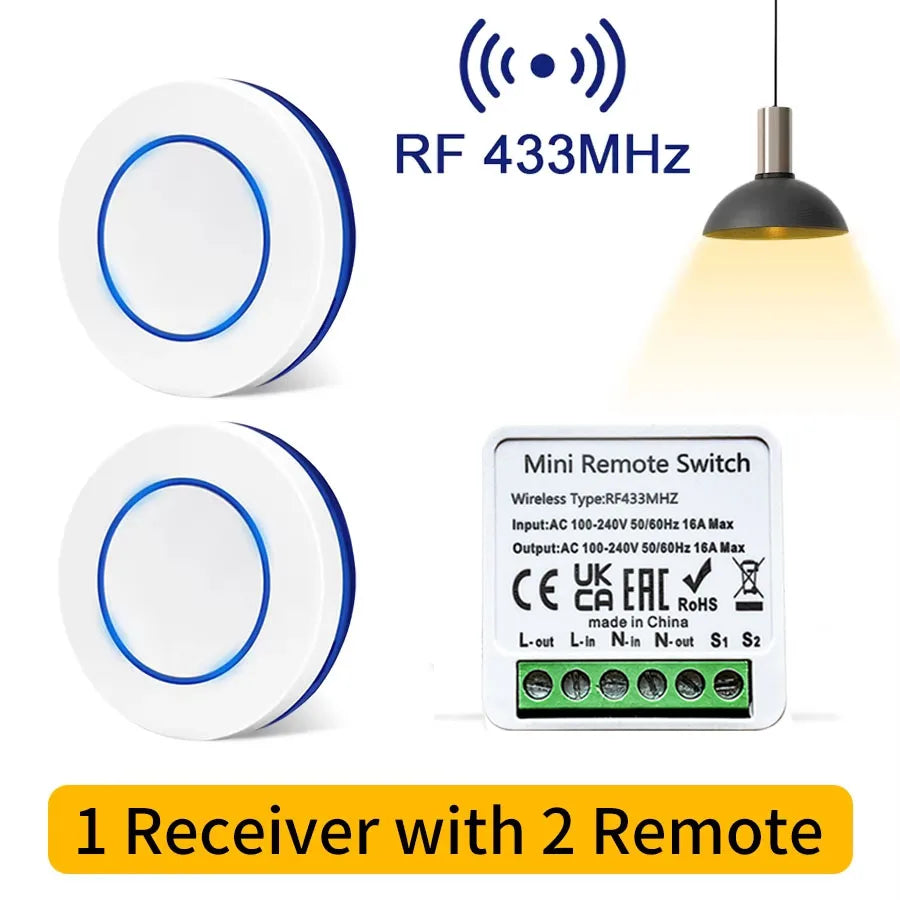 RF 433 MHz Smart Switch 1/2/3 Gang Wall Panel Mini Round Button Wall Panel Switch 16A Relay Receiver Automation Module 100V~240V