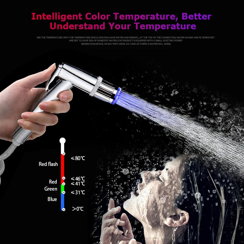 Kitchen LED Temperature Sensitive Light-up Faucet Aerator Tap Nozzle Shower Bathroom Glow Water Saving Power Faucet Kit 3 Colors