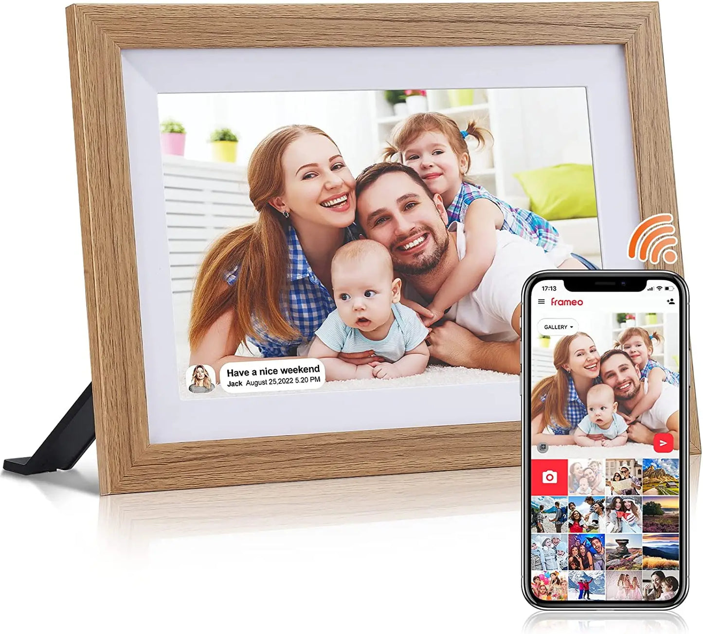 10.1 inch wifi cloud digital photo frame ios Android APP remote digital photo frame wooden digital frame