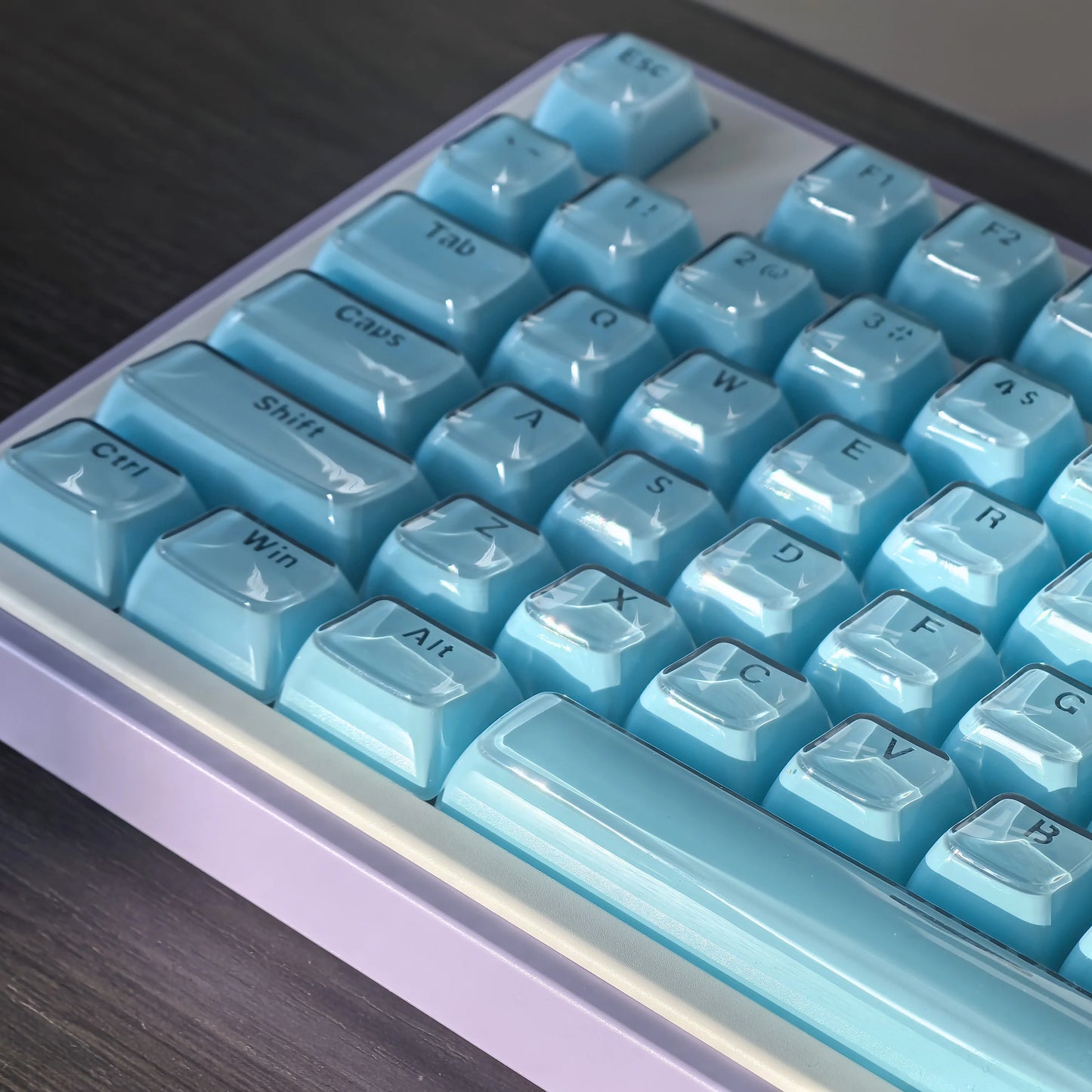 "Jelly Keycap Set for Mechanical Keyboards | Translucent White & Blue PC+ABS Material | Ice Cube Crystal Design with OEM Profile"